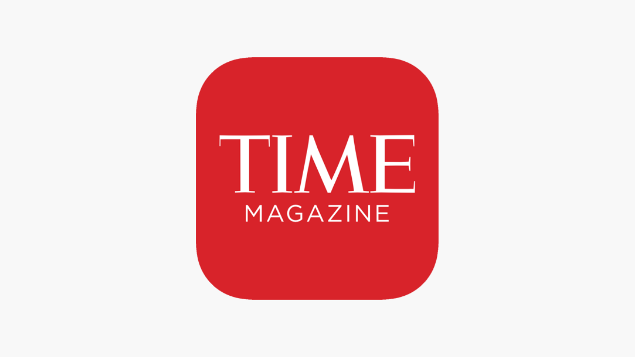 Time Magazine logo on a white background
